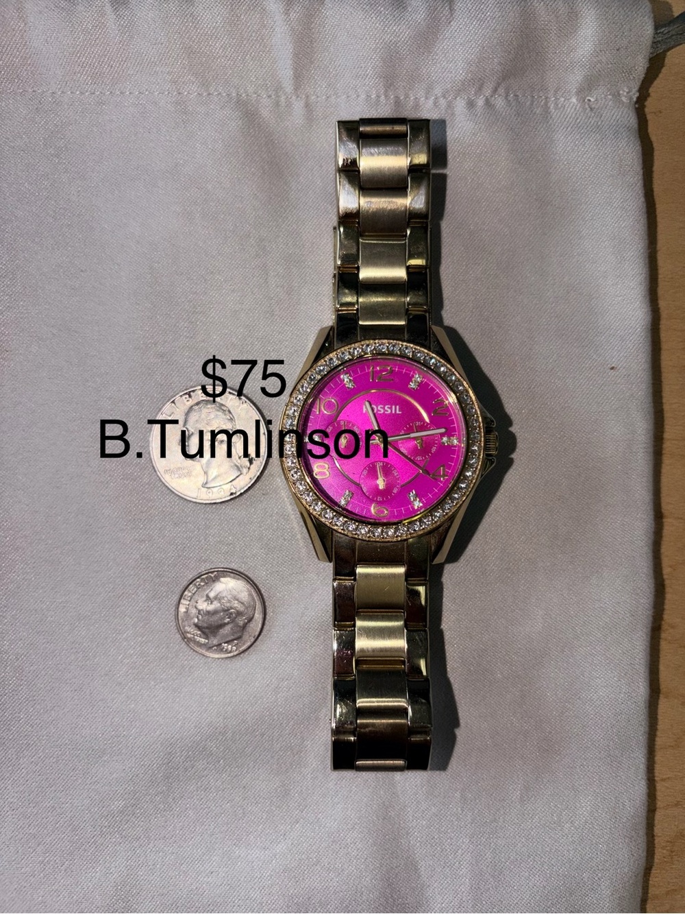 Fossil Women's Gold-Tone Watch with HOT Pink Dial